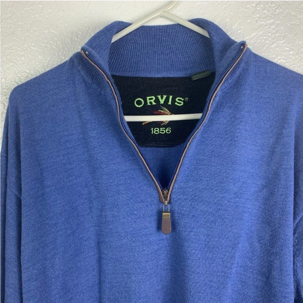 Orvis Men's Large Royal Blue 1/4 Zip Cotton Pullover Sweater